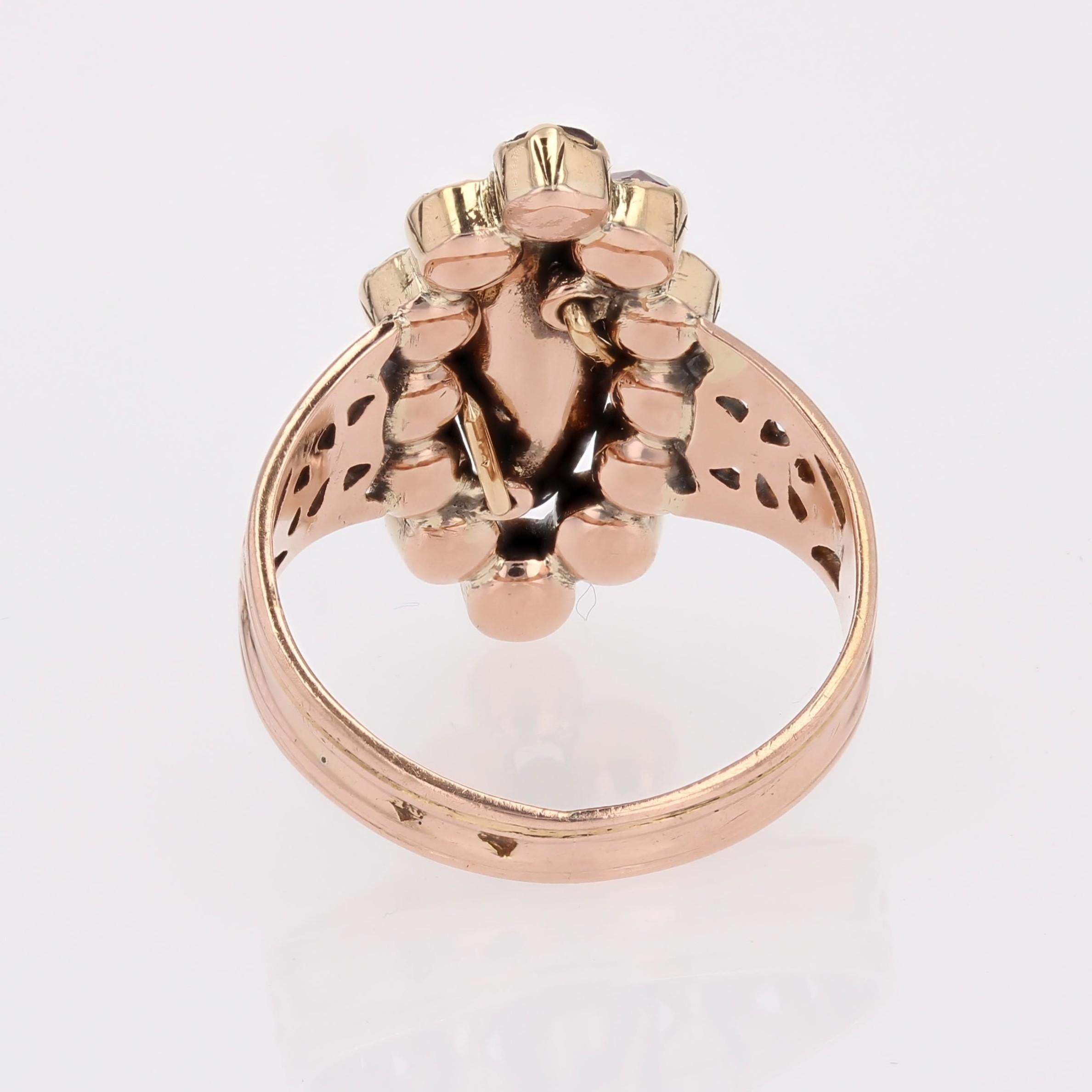 Bague marquise française du 19ème siècle en or rose 18 carats et grenats en vente 10