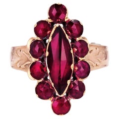 Antique French 19th Century Garnet 18 Karat Rose Gold Marquise Ring