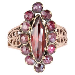 French 19th Century Garnet 18 Karat Rose Gold Marquise Ring