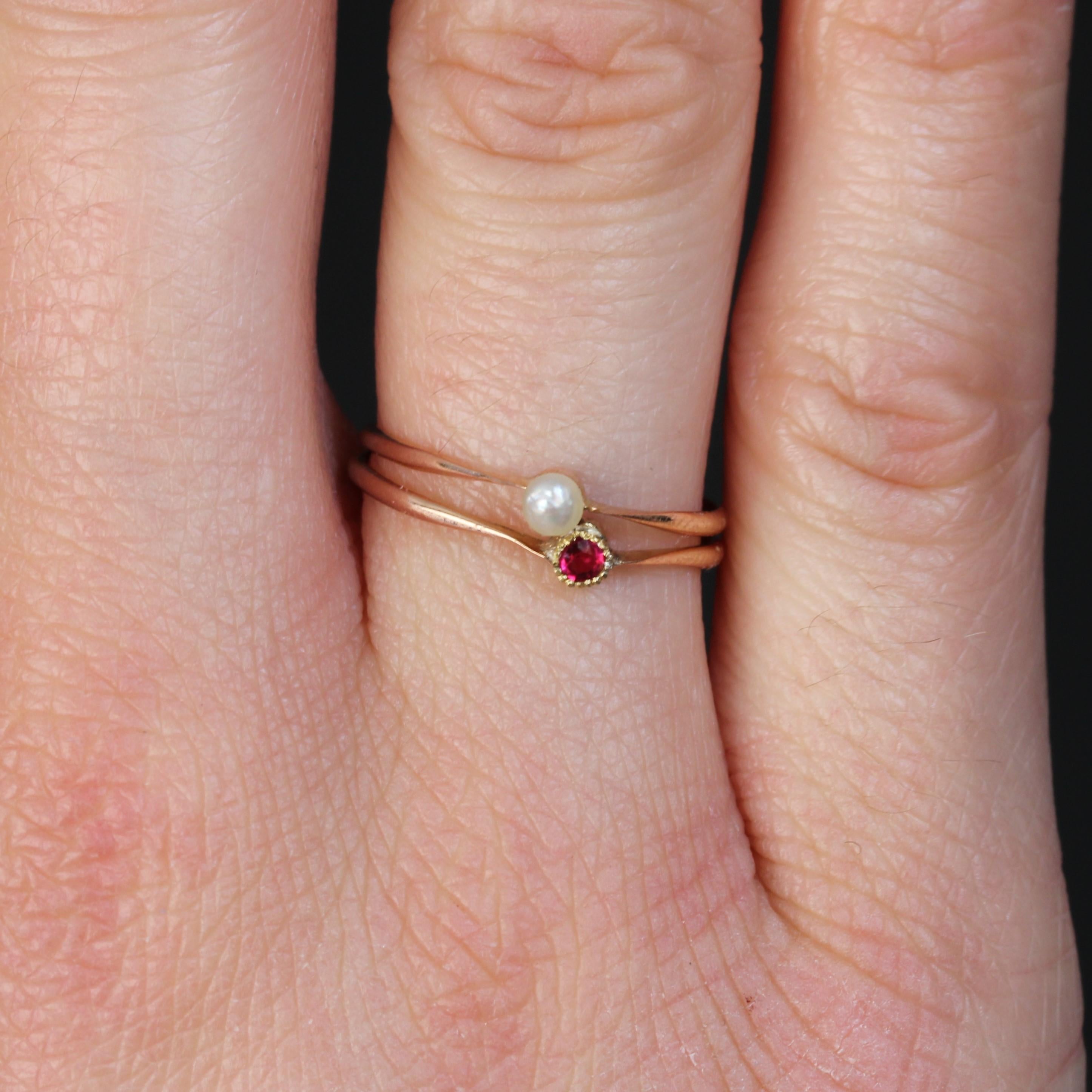 Französisch 19. Jahrhundert Granat Fein Perle 18 Karat Rose Gold Sie und ich Ring 1