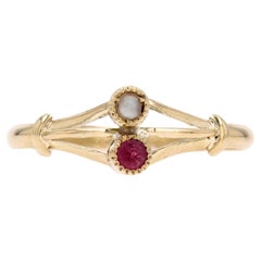 French 19th Century Garnet Fine Pearl 18 Karat Yellow Gold You and Me Ring