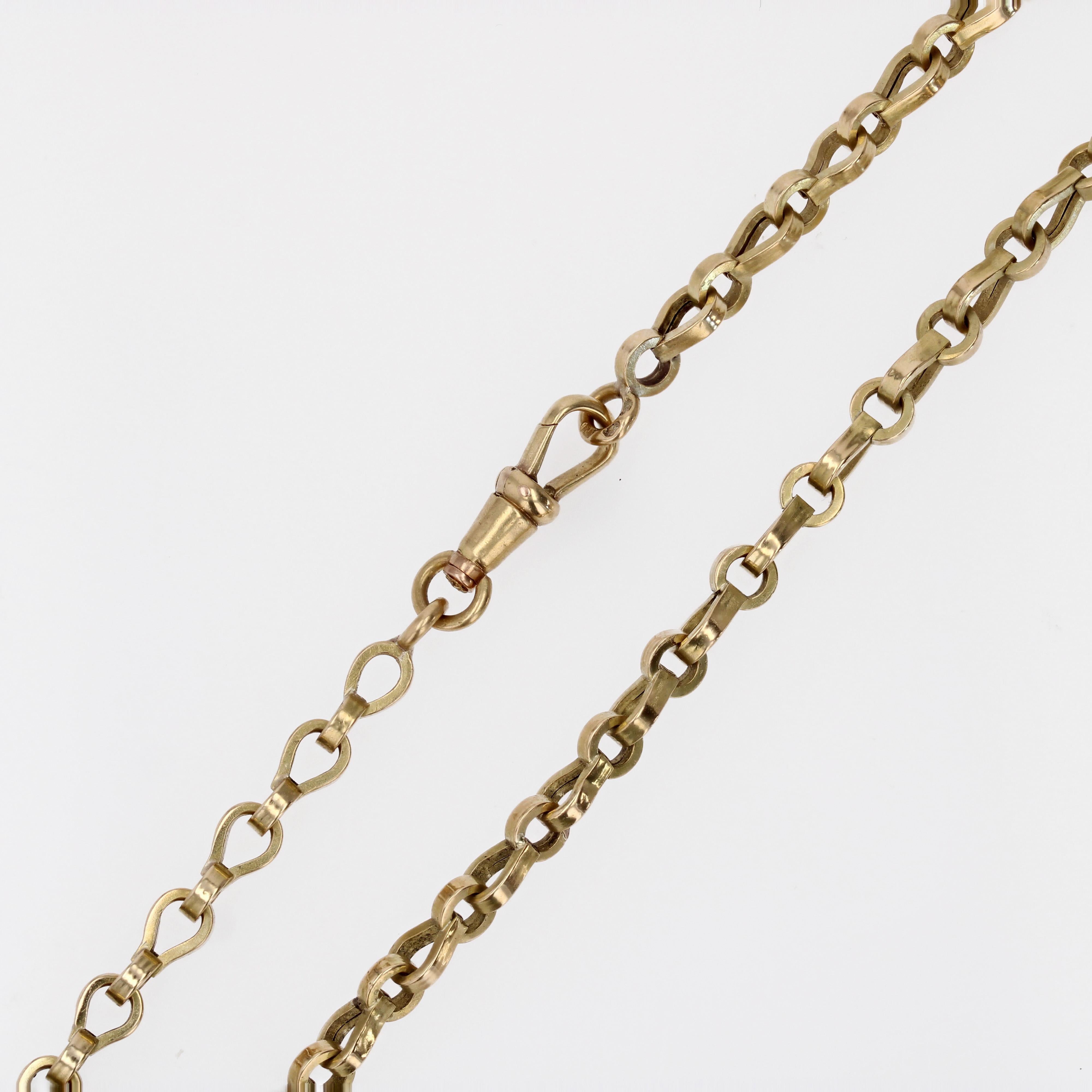 Médaillon et chaîne français du 19ème siècle en or jaune 18 carats avec grenats fins et perles en vente 12