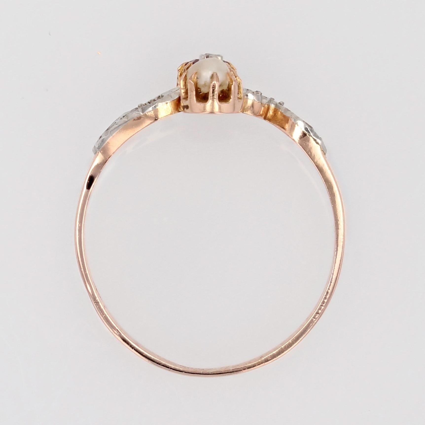 French 19th Century Garnet Fine Pearl Diamonds 18 Karat Rose Gold Ring For Sale 8