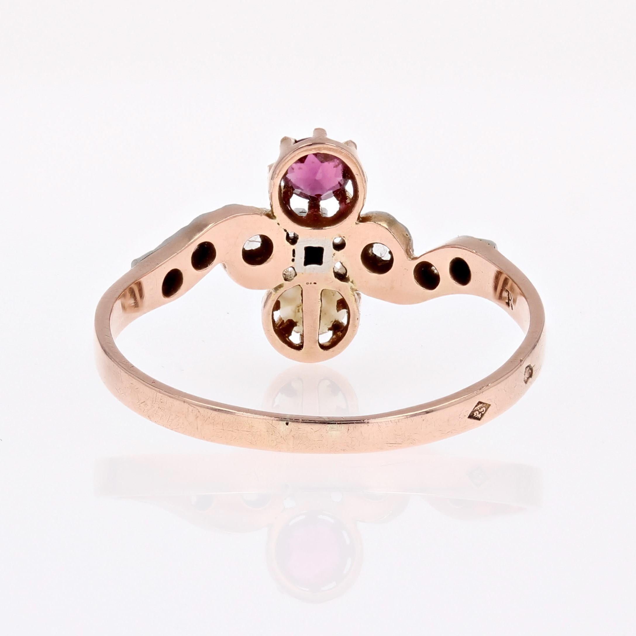 French 19th Century Garnet Fine Pearl Diamonds 18 Karat Rose Gold Ring For Sale 9
