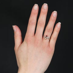 French 19th Century Garnet Fine Pearl Diamonds 18 Karat Rose Gold Ring