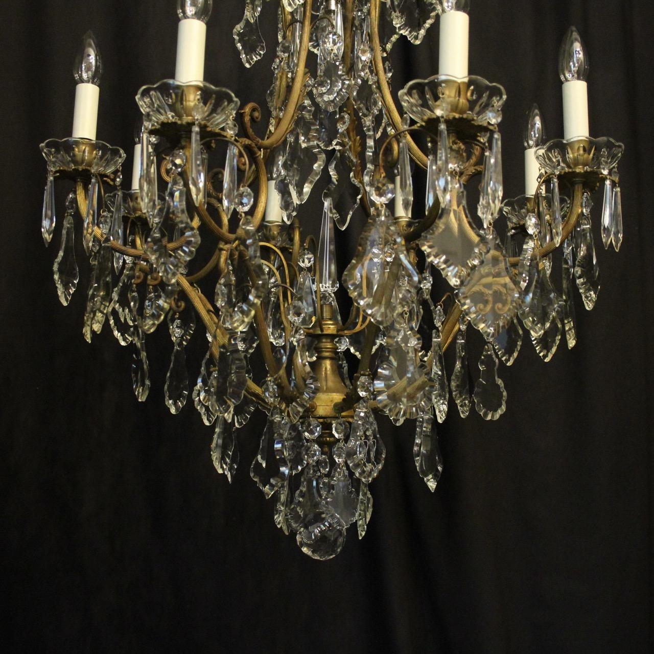 Brass French, 19th Century Gilded and Crystal 9-Light Antique Chandelier For Sale