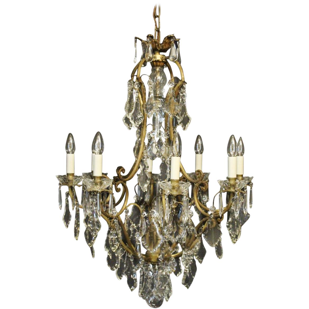 French, 19th Century Gilded and Crystal 9-Light Antique Chandelier For Sale