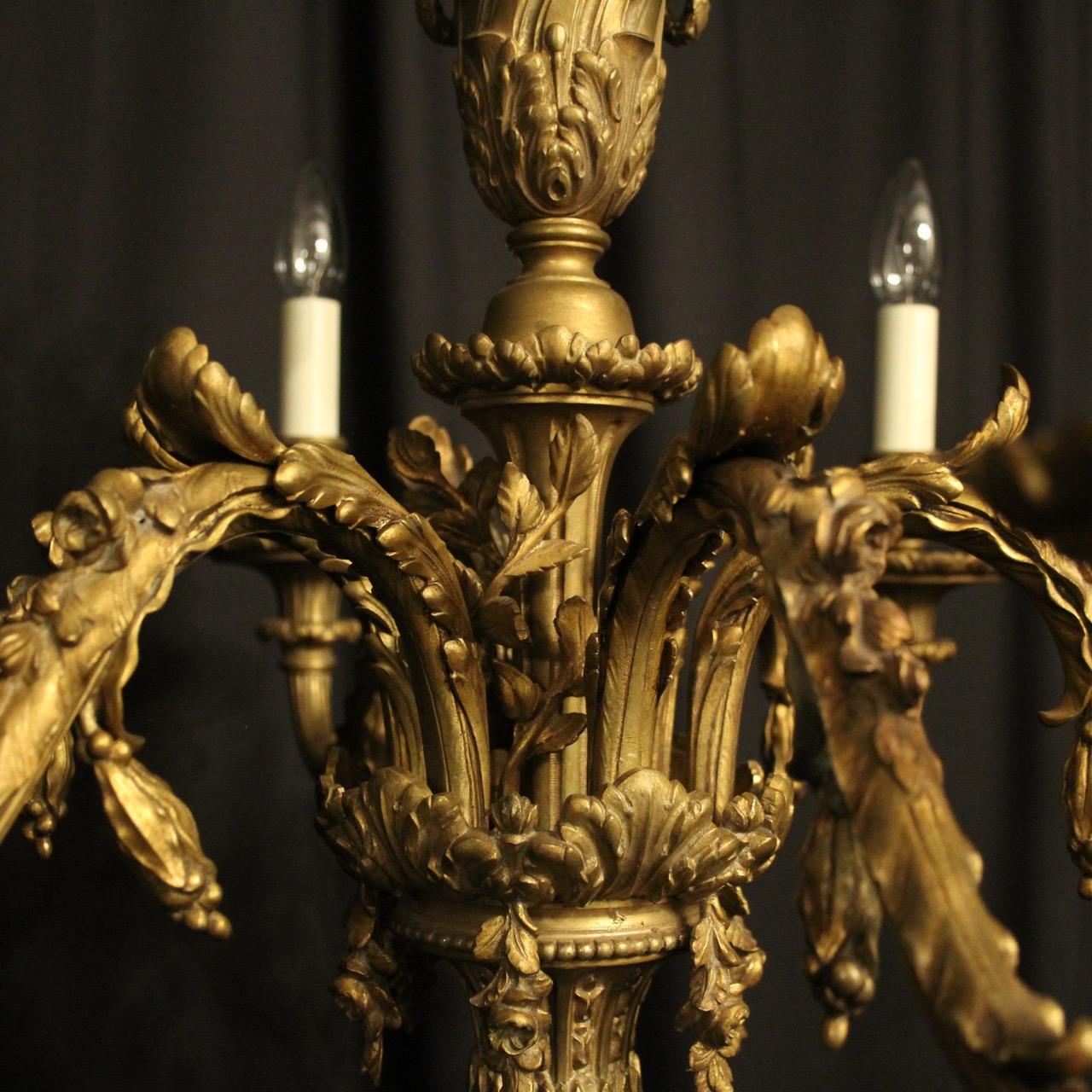 French 19th Century Gilded Bronze 6-Light Antique Chandelier In Fair Condition In Chester, GB