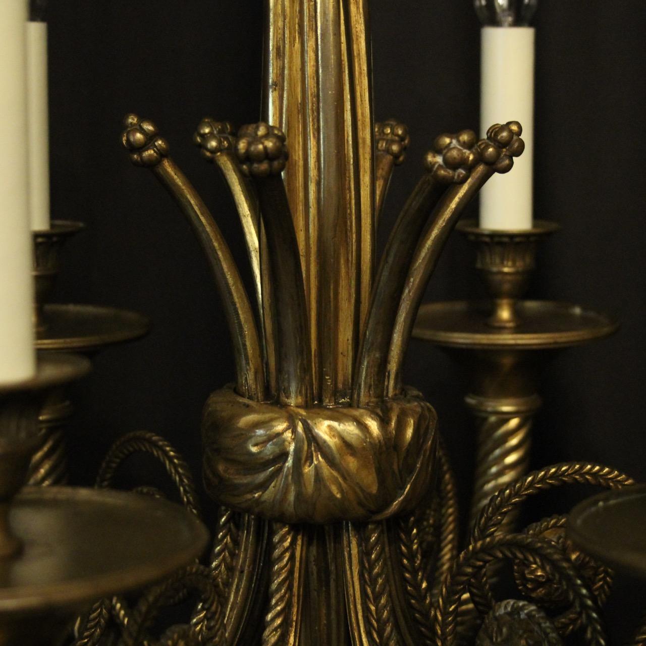 French 19th Century Gilded Bronze 6-Light Antique Chandelier In Good Condition For Sale In Chester, GB