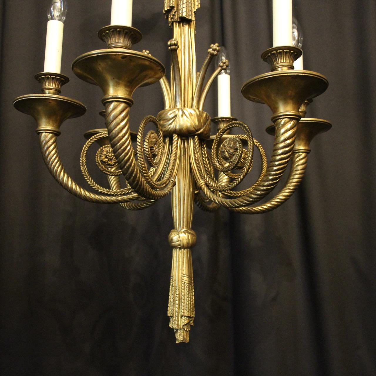 French 19th Century Gilded Bronze 6-Light Antique Chandelier For Sale 1