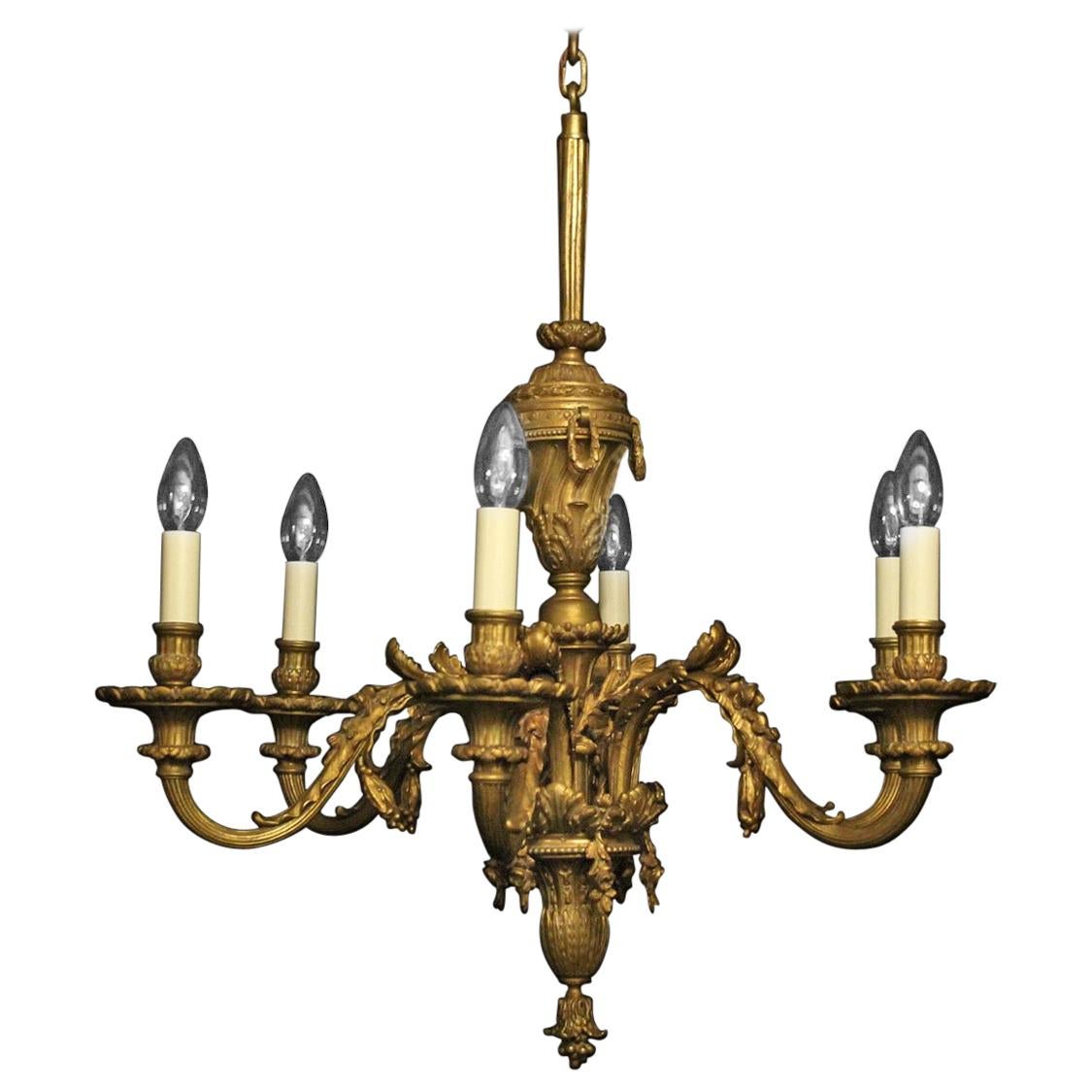 French 19th Century Gilded Bronze 6-Light Antique Chandelier