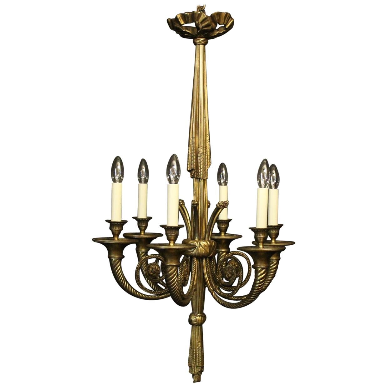 French 19th Century Gilded Bronze 6-Light Antique Chandelier For Sale