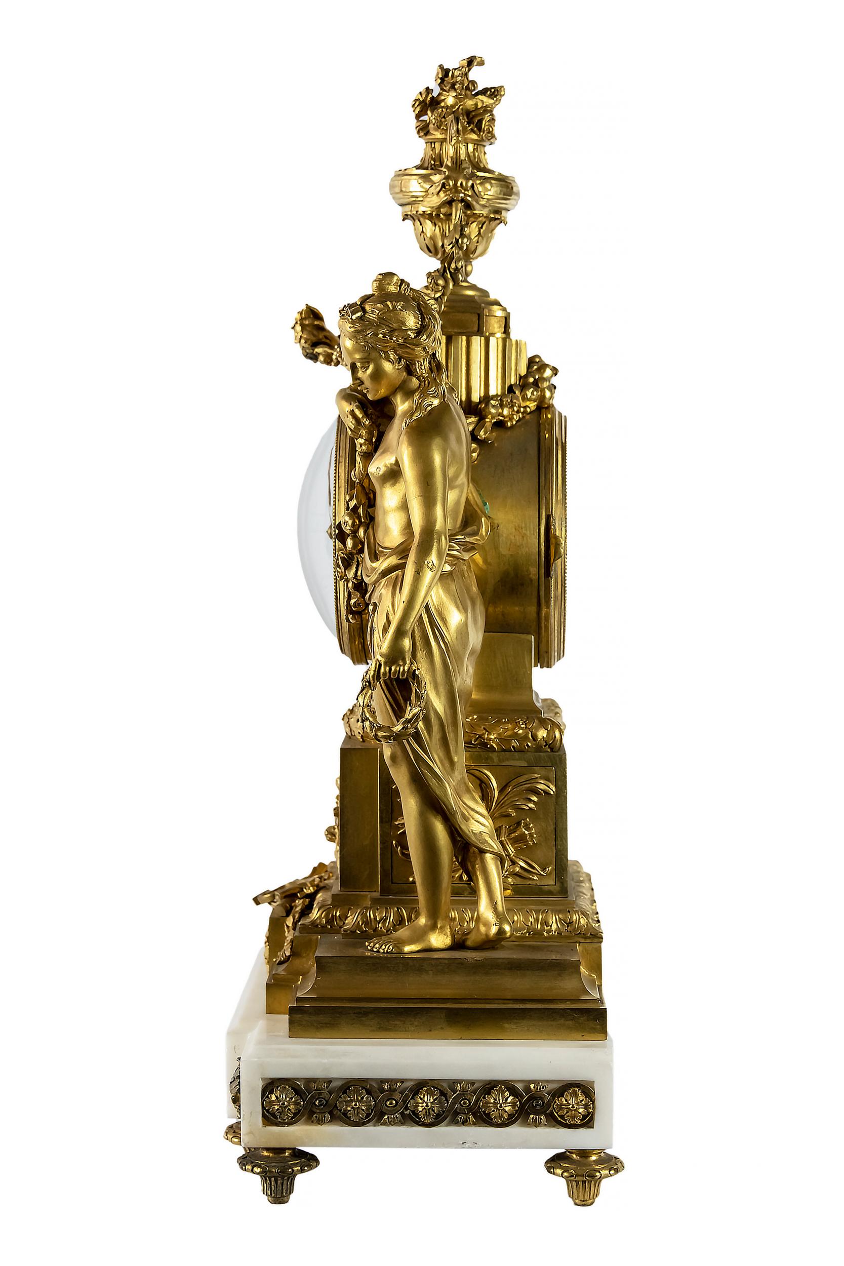 Französische Kaminuhr aus vergoldeter Bronze und Marmor, Caron Le Fils A Paris, 19. Jahrhundert im Angebot 6