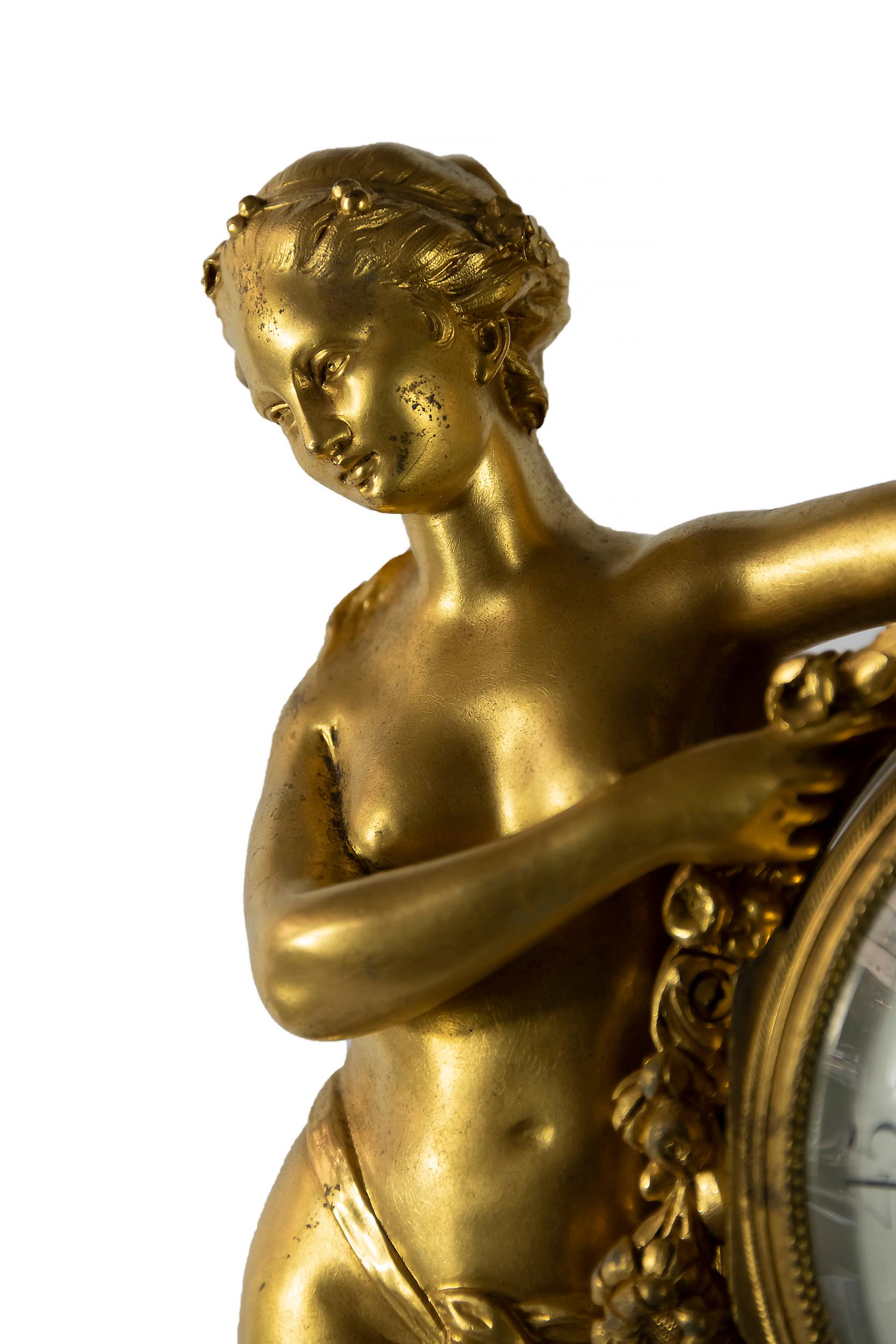 Französische Kaminuhr aus vergoldeter Bronze und Marmor, Caron Le Fils A Paris, 19. Jahrhundert im Angebot 2