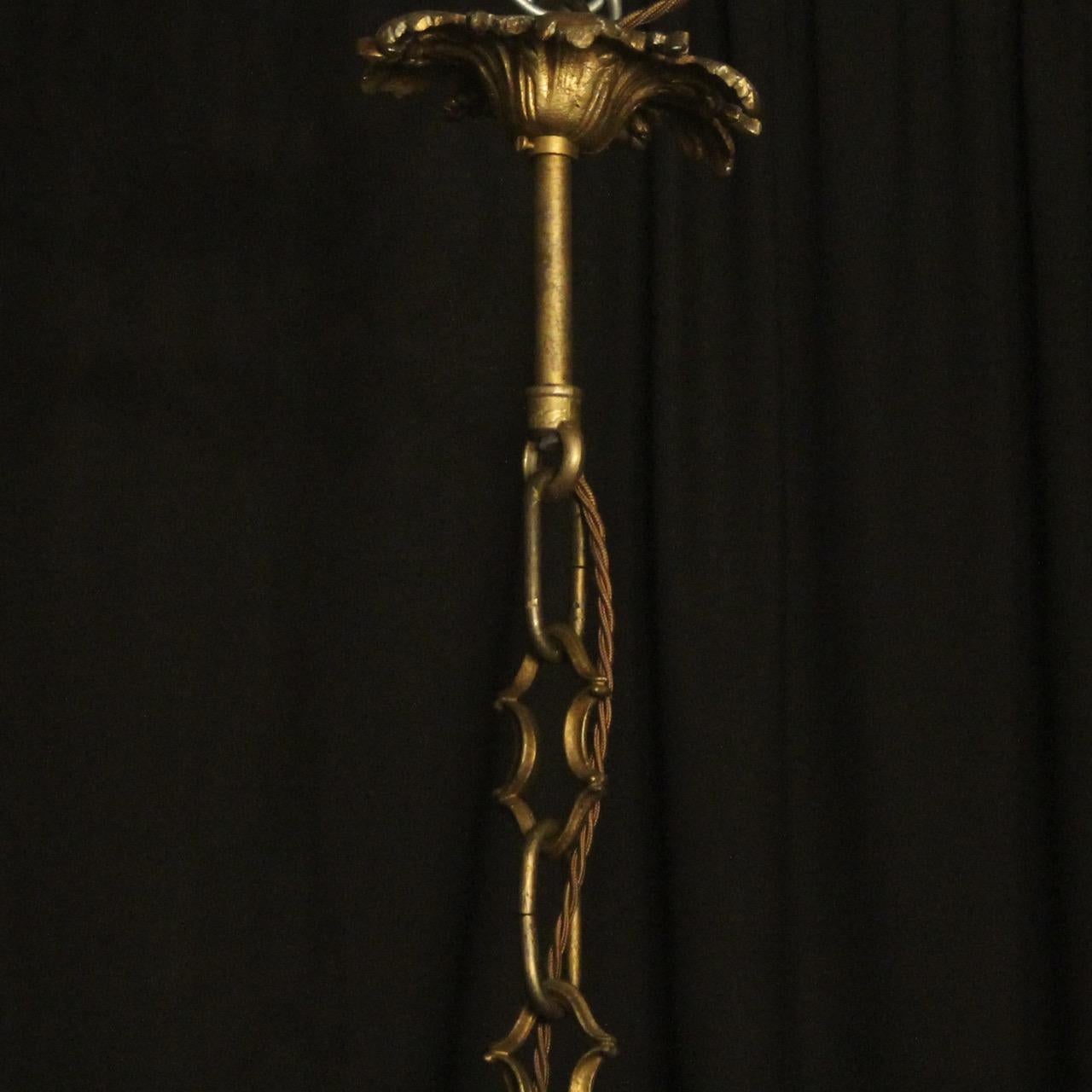 French 19th Century Gilded Bronze Antique Hall Lantern For Sale 4