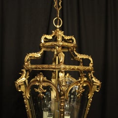 French 19th Century Gilded Bronze Antique Hall Lantern