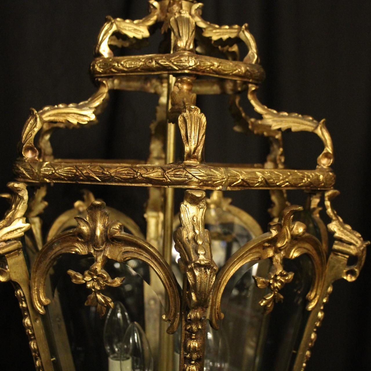 Baroque French 19th Century Gilded Bronze Antique Hall Lantern For Sale