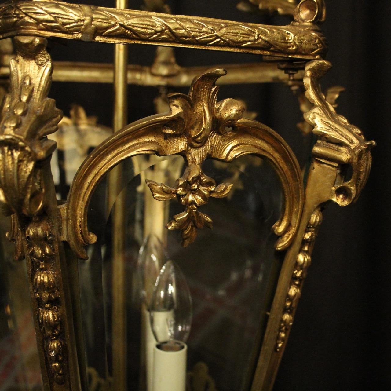 French 19th Century Gilded Bronze Antique Hall Lantern In Good Condition For Sale In Chester, GB