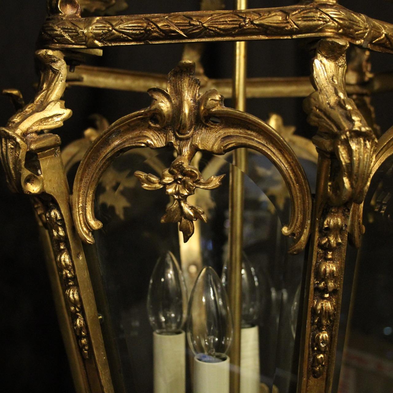 French 19th Century Gilded Bronze Antique Hall Lantern For Sale 2