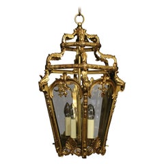 French 19th Century Gilded Bronze Antique Hall Lantern