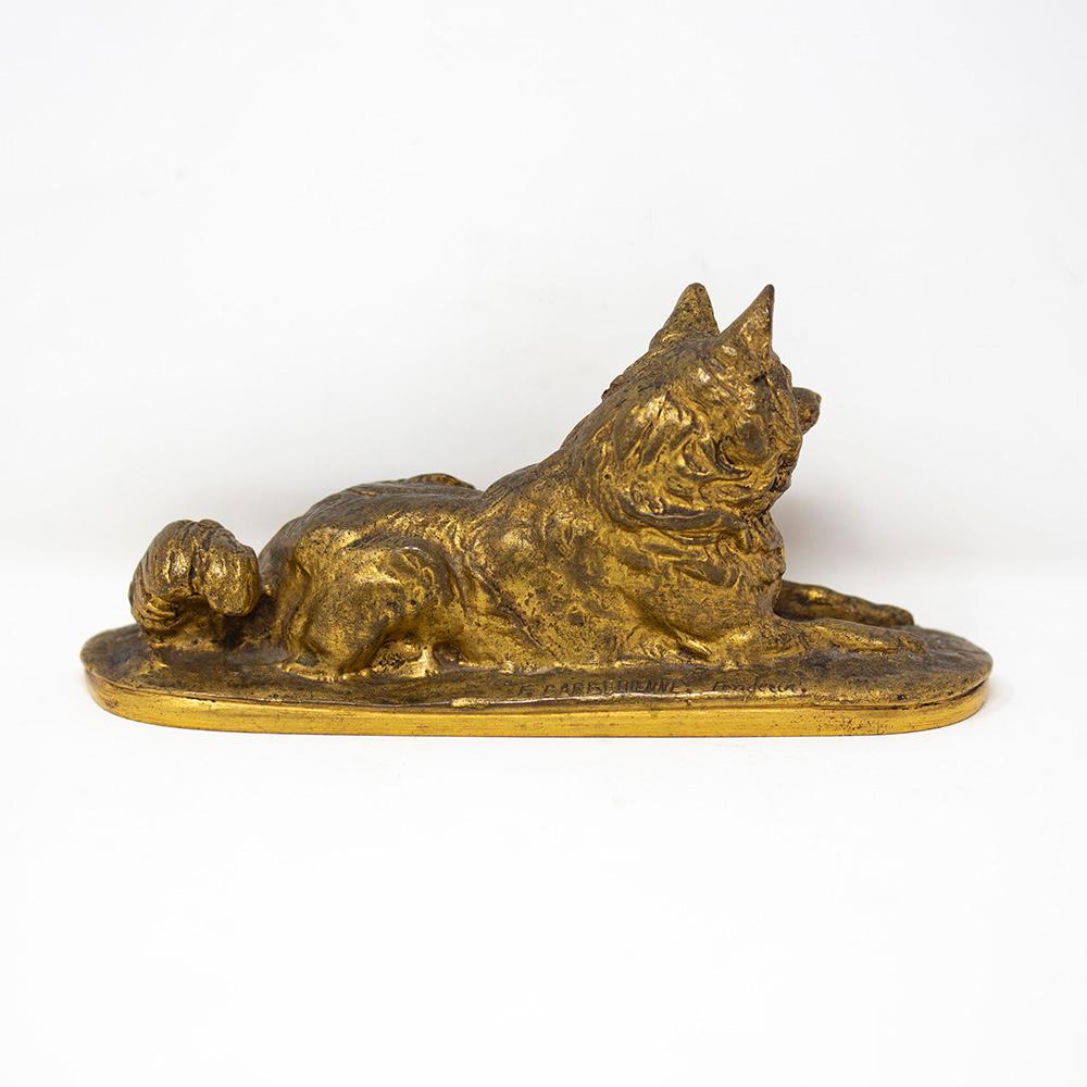 Napoleon III French 19th Century Gilded Bronze Dog Fremiet & Barbedienne For Sale