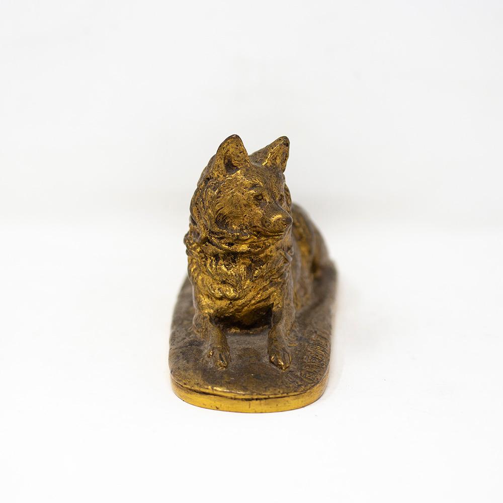 Cast French 19th Century Gilded Bronze Dog Fremiet & Barbedienne For Sale