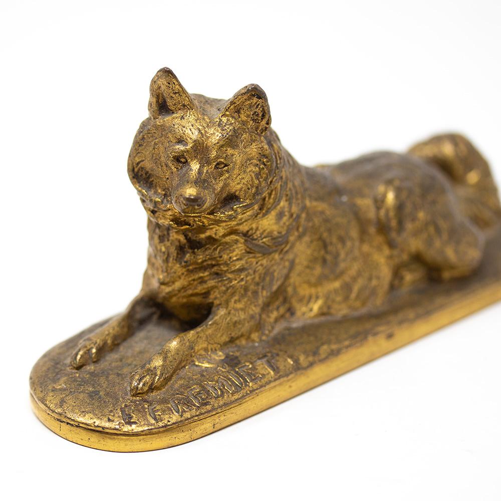 French 19th Century Gilded Bronze Dog Fremiet & Barbedienne For Sale 1