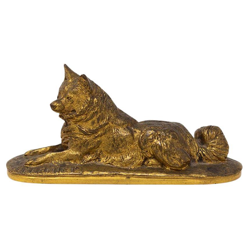 French 19th Century Gilded Bronze Dog Fremiet & Barbedienne For Sale