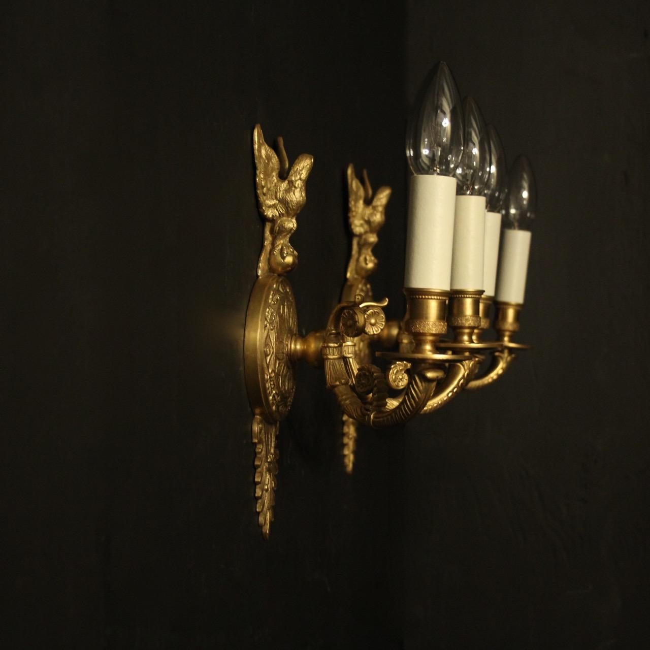 French 19th Century Gilded Bronze Eagle Wall Sconces 5