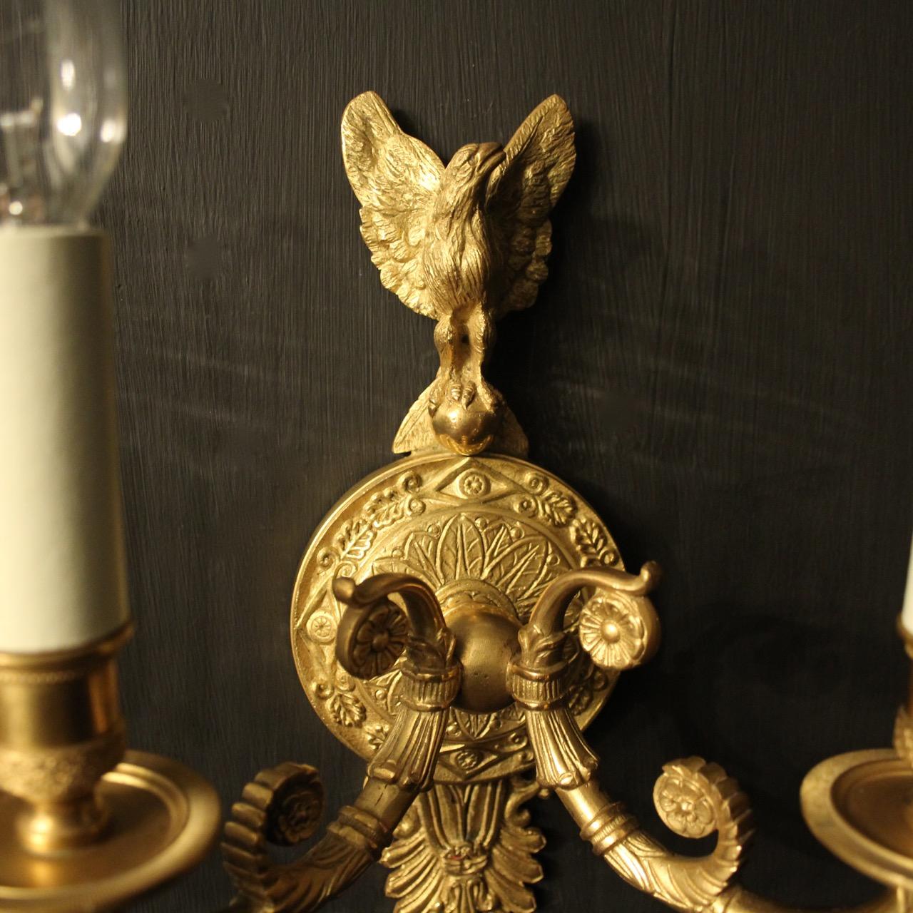 Empire French 19th Century Gilded Bronze Eagle Wall Sconces