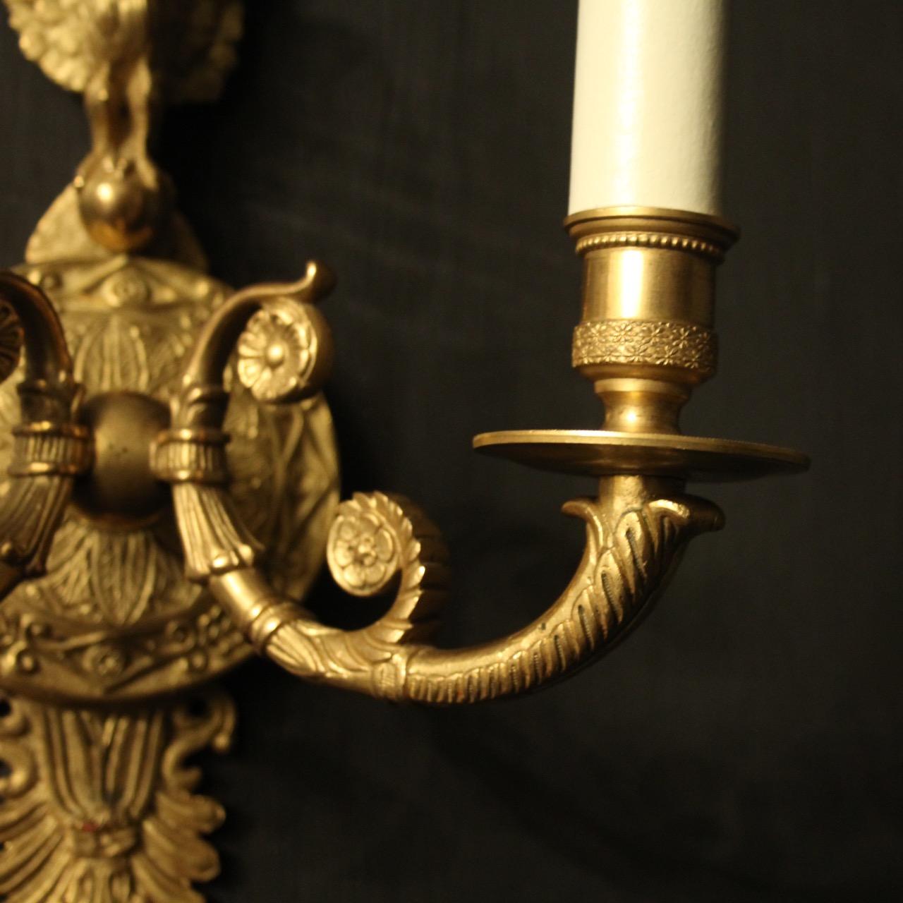French 19th Century Gilded Bronze Eagle Wall Sconces 1