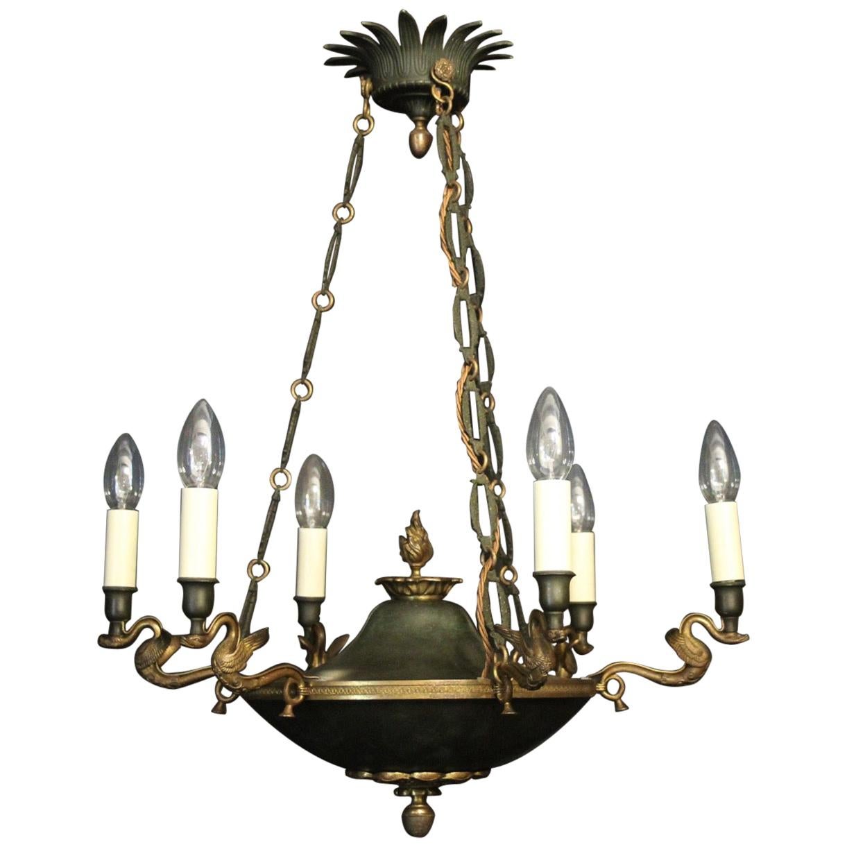 French 19th Century Gilded Bronze Empire 6-Light Chandelier