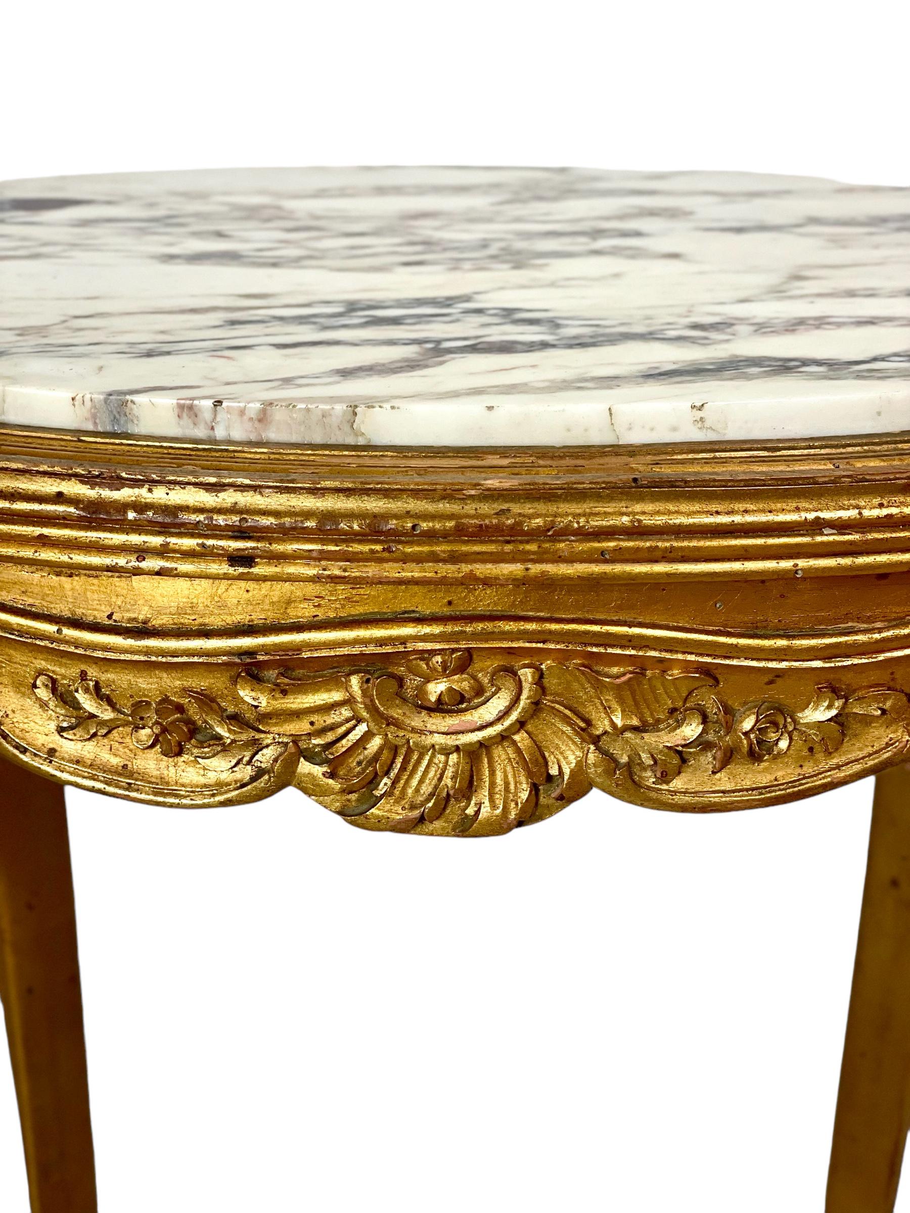 19. Jahrhundert Louis XV Giltwood Tisch  (Marmor) im Angebot