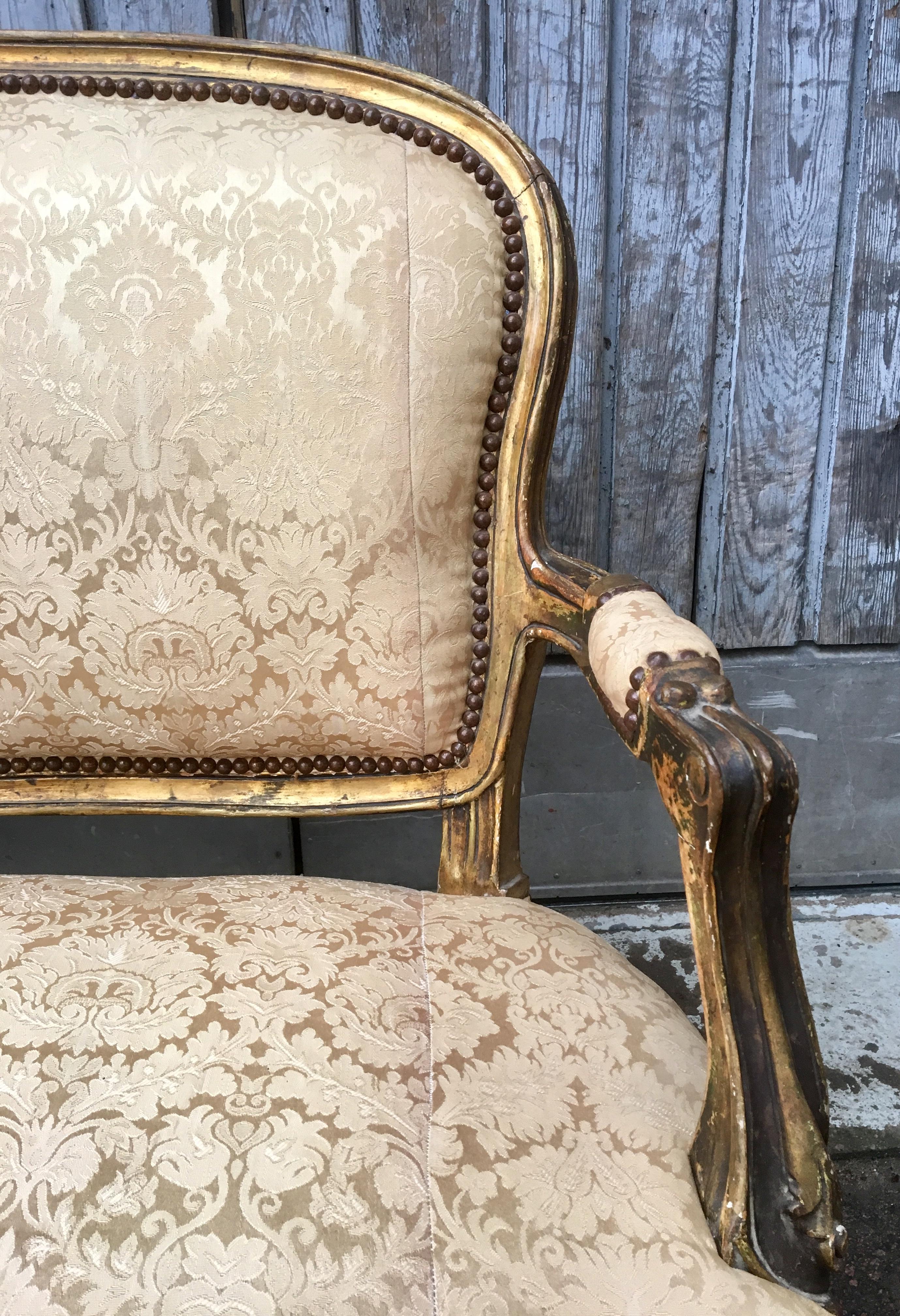 French 19th Century Gilded Napoleon III Sofa Or Settee Bench 3