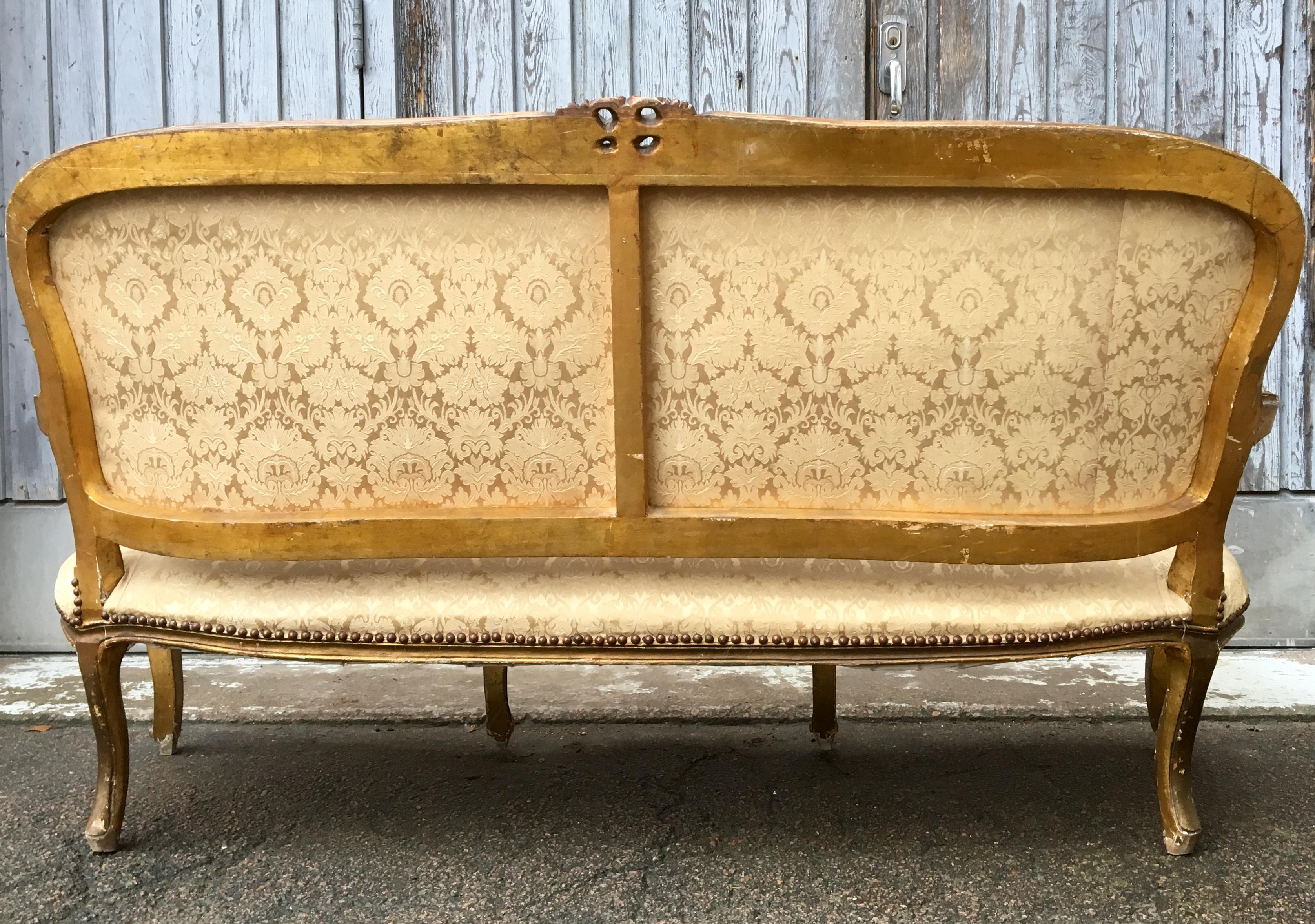 Rococo French 19th Century Gilded Napoleon III Sofa Or Settee Bench