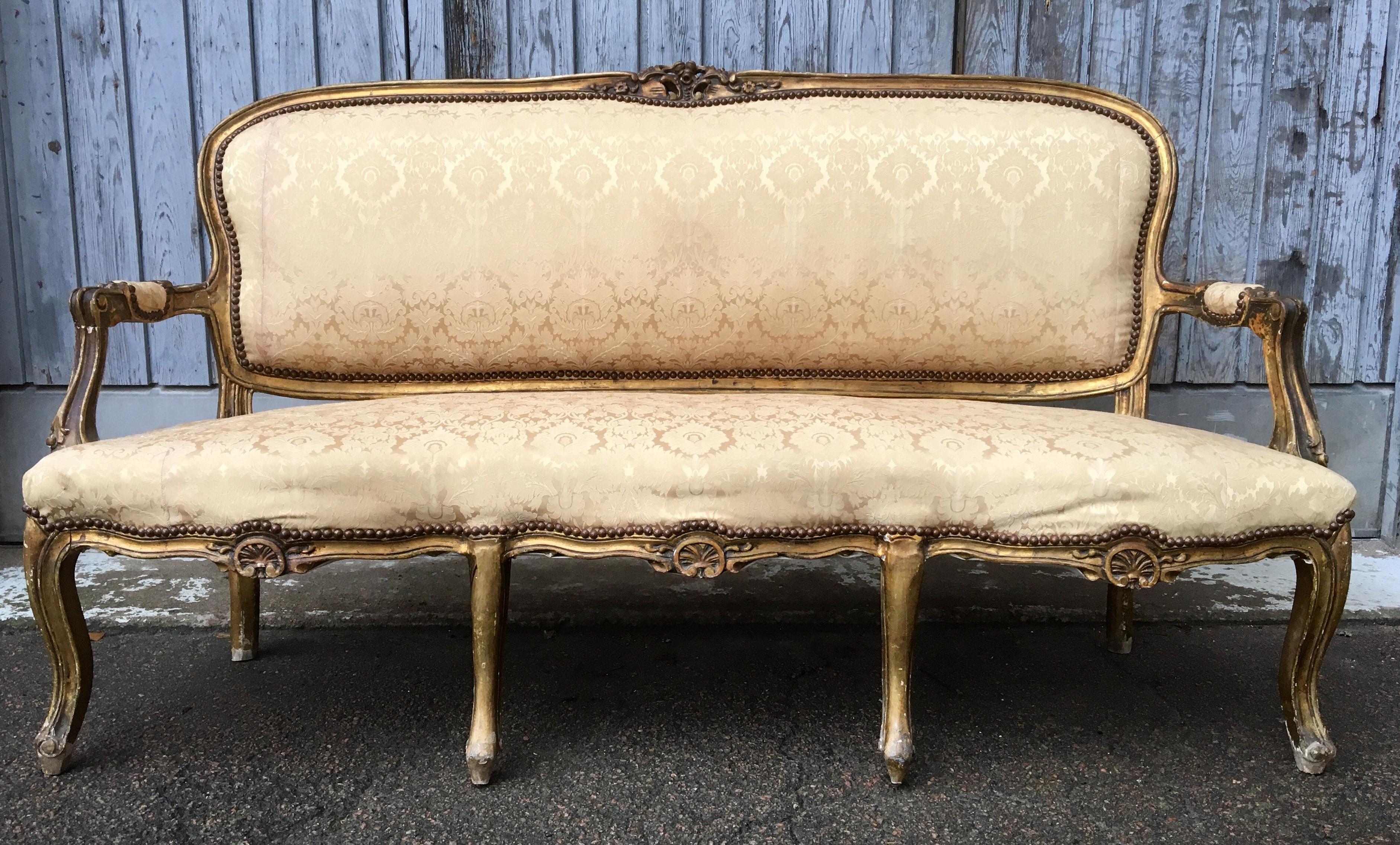 Gilt French 19th Century Gilded Napoleon III Sofa Or Settee Bench
