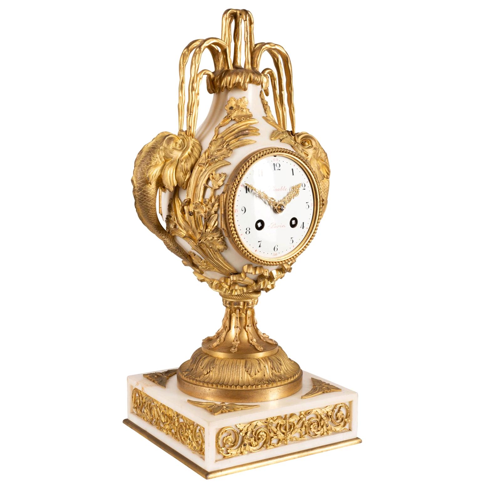 French 19th Century Gilded Ormolu and Marble Mantle Clock