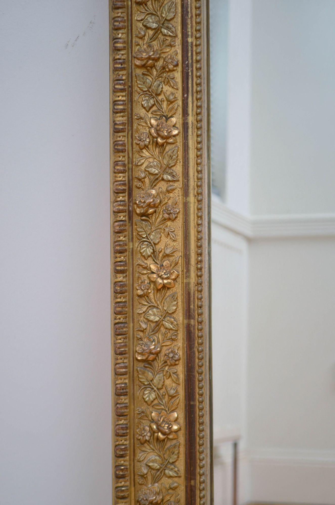 Foglia d’oro Specchio francese del XIX secolo dorato H161cm in vendita