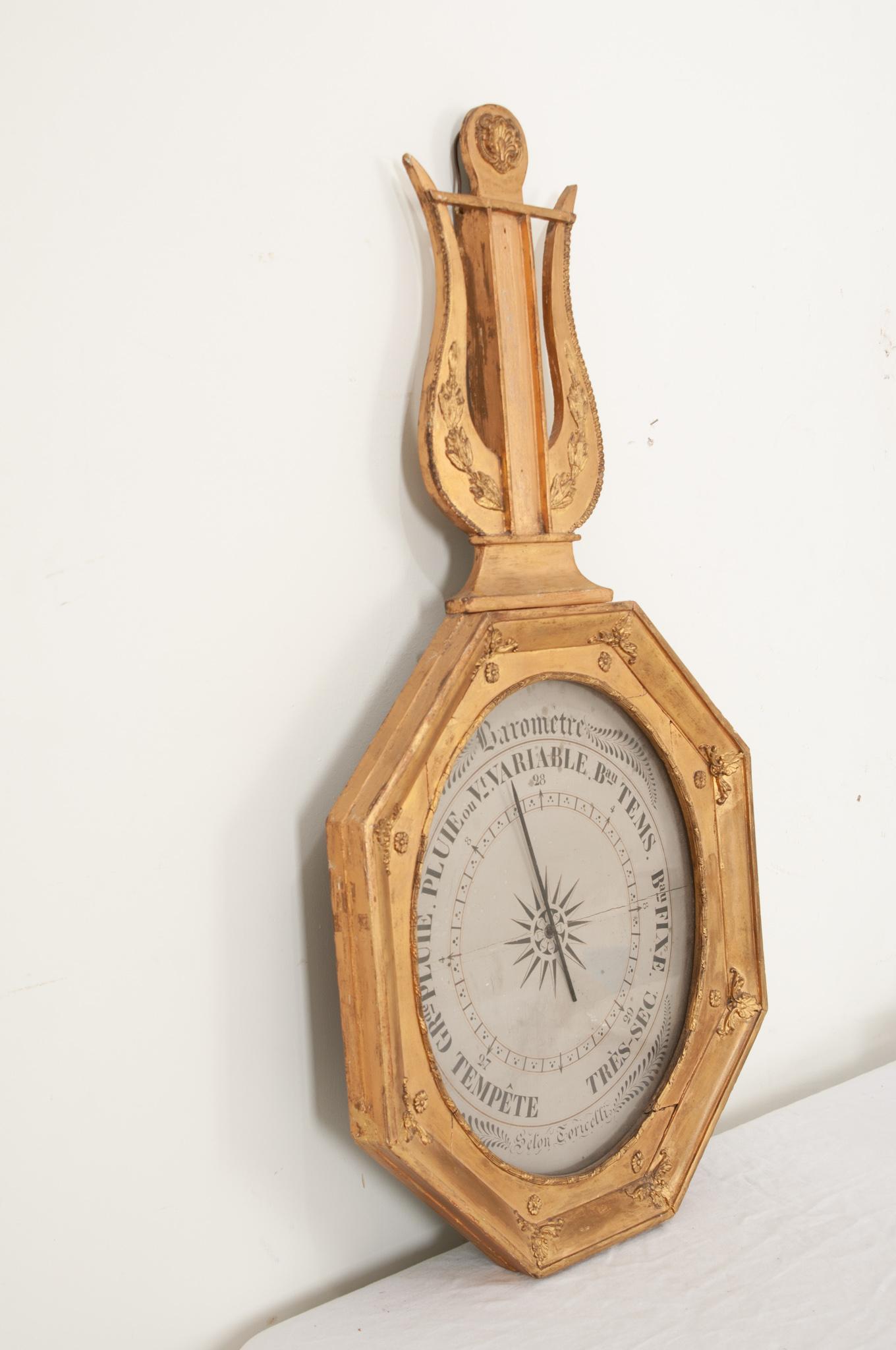 French 19th Century Gilt Barometer In Good Condition In Baton Rouge, LA