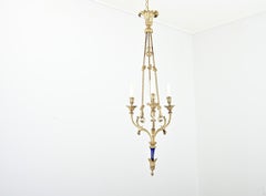 French 19th Century Gilt Bronze and Ceramic Chandelier