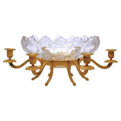 French 19th Century Gilt Bronze and Cut Crystal Glass Centerpiece Candelabra