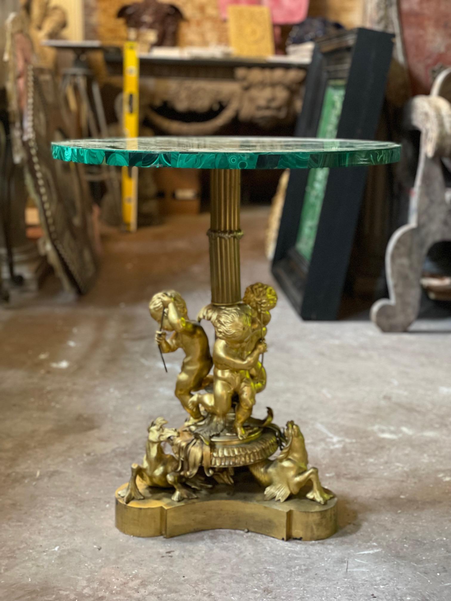 French 19th Century Gilt Bronze and Malachite Low Gueridon or Small Centre Table 7