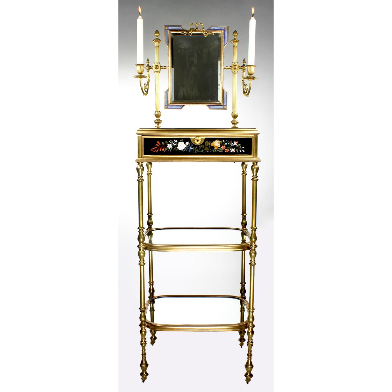 A fine and rare French 19th century gilt-bronze and pietra dura vanity stand, attributed to Jean-Pierre-Alexandre Tahan (1813-1892) - Maison Tahan, Paris. The ornate slender bronze body fitted with a rectangular vanity mirror surmounted with a