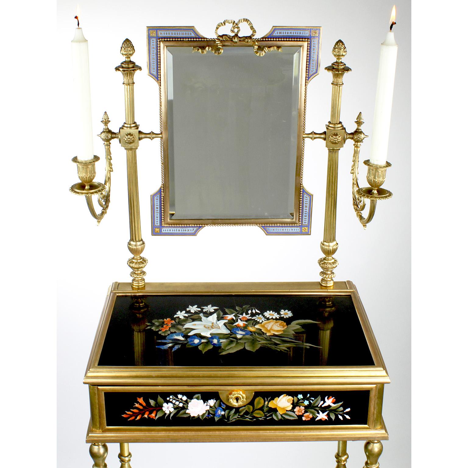 Rococo Revival French 19th Century Gilt-Bronze and Pietra Dura Vanity Stand, Attr. Tahan, Paris For Sale