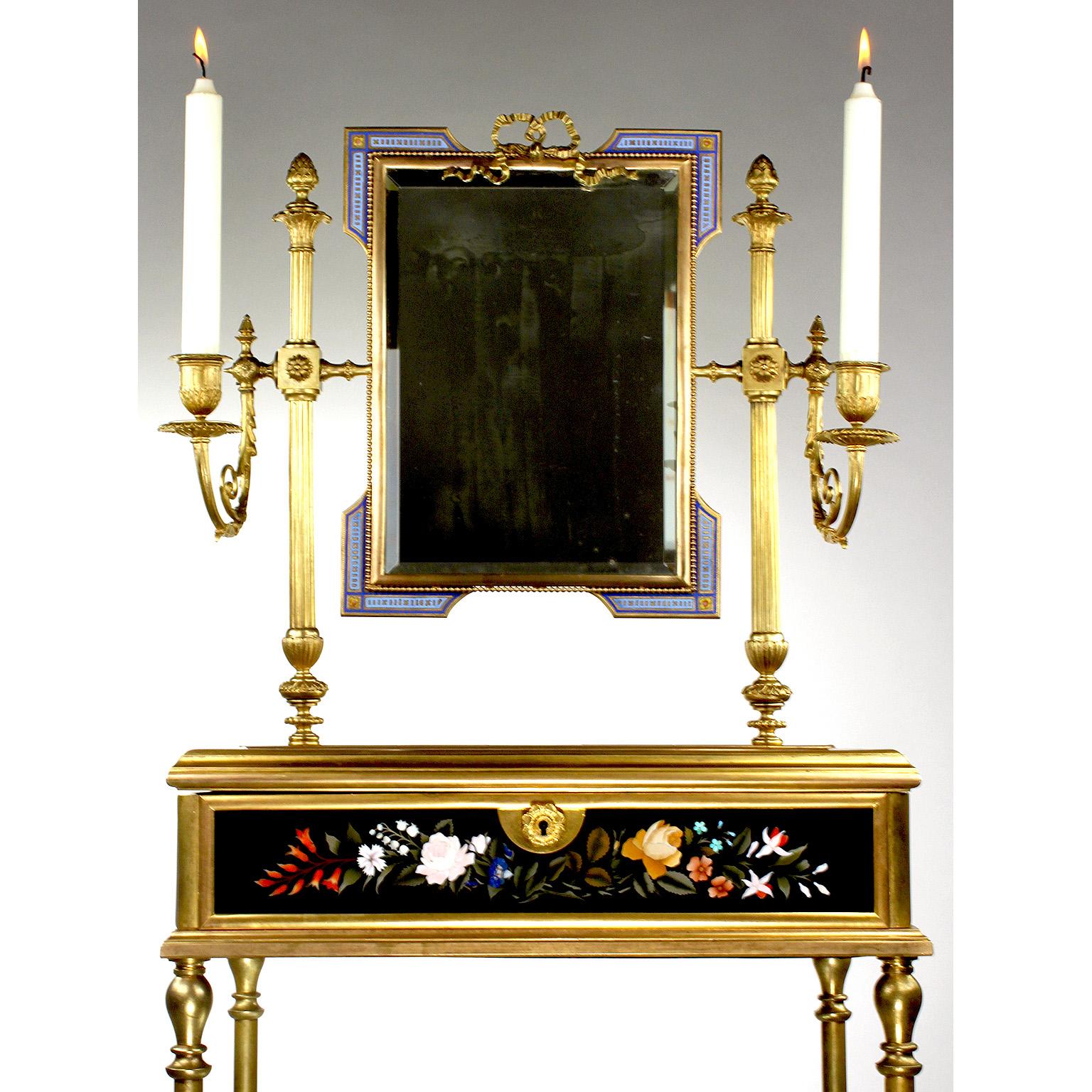 Bronze Support de coiffeuse français du 19ème siècle en bronze doré et Pietra Dura, attribué à Tahan, Paris en vente