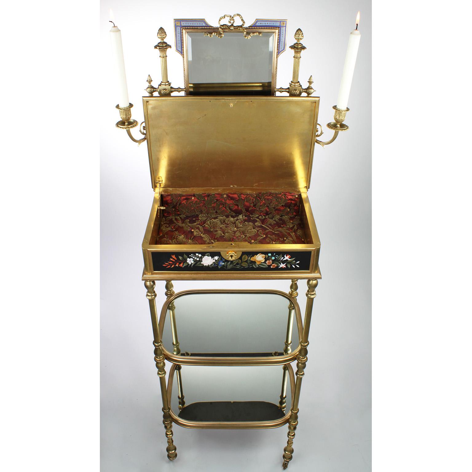 French 19th Century Gilt-Bronze and Pietra Dura Vanity Stand, Attr. Tahan, Paris For Sale 3