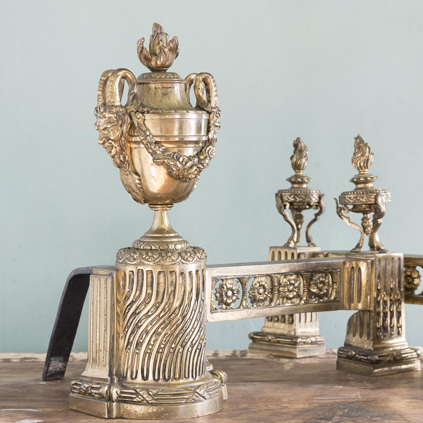 Neoclassical French 19th Century Gilt Bronze Chenets For Sale