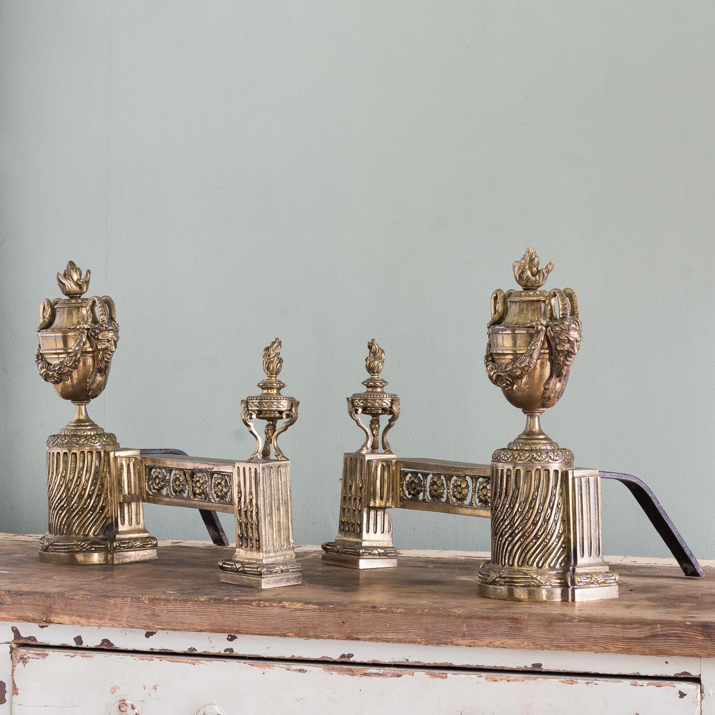 French 19th Century Gilt Bronze Chenets For Sale 1