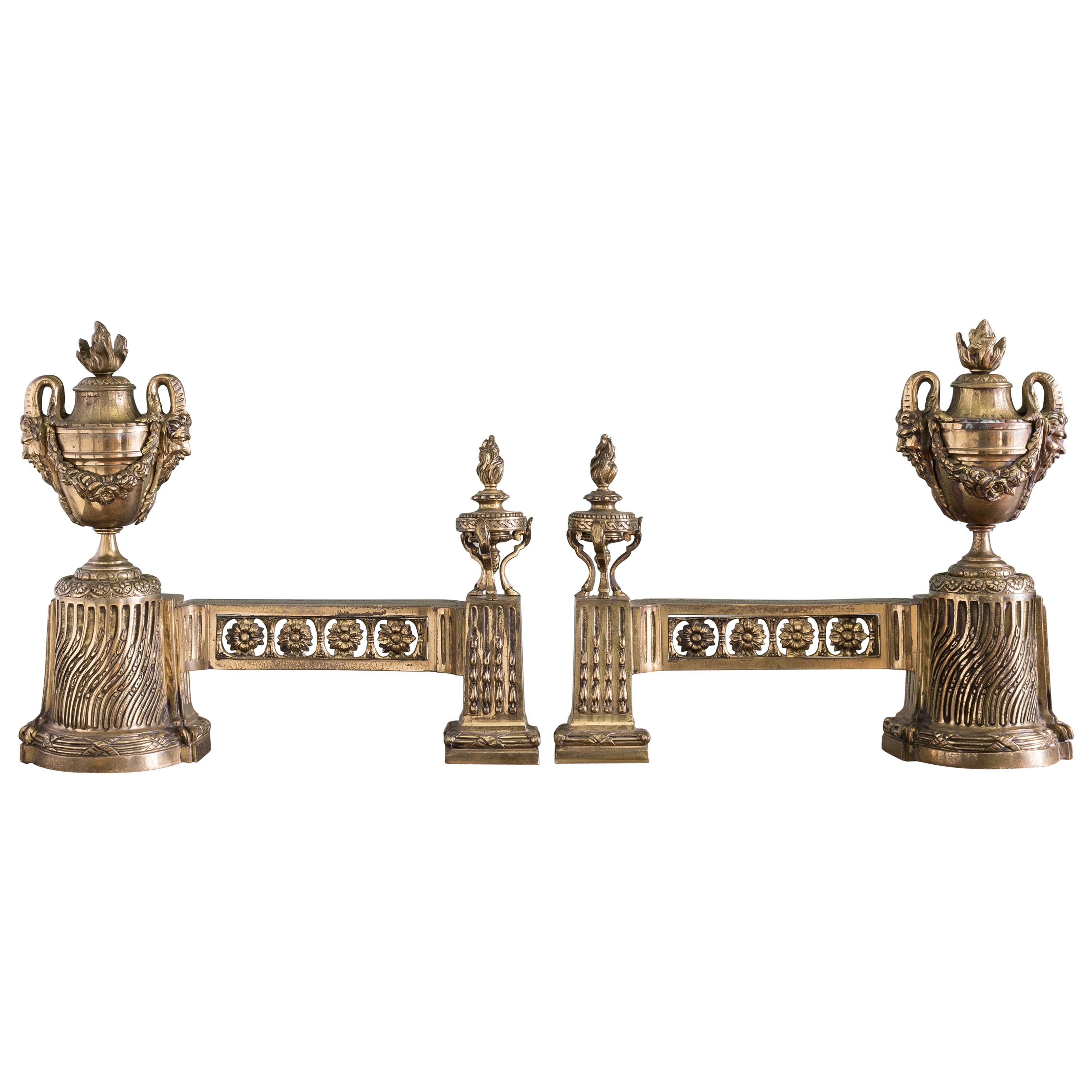 French 19th Century Gilt Bronze Chenets For Sale