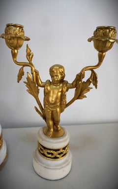 French 19th Century Gilt Bronze Clock & Candelabra Set